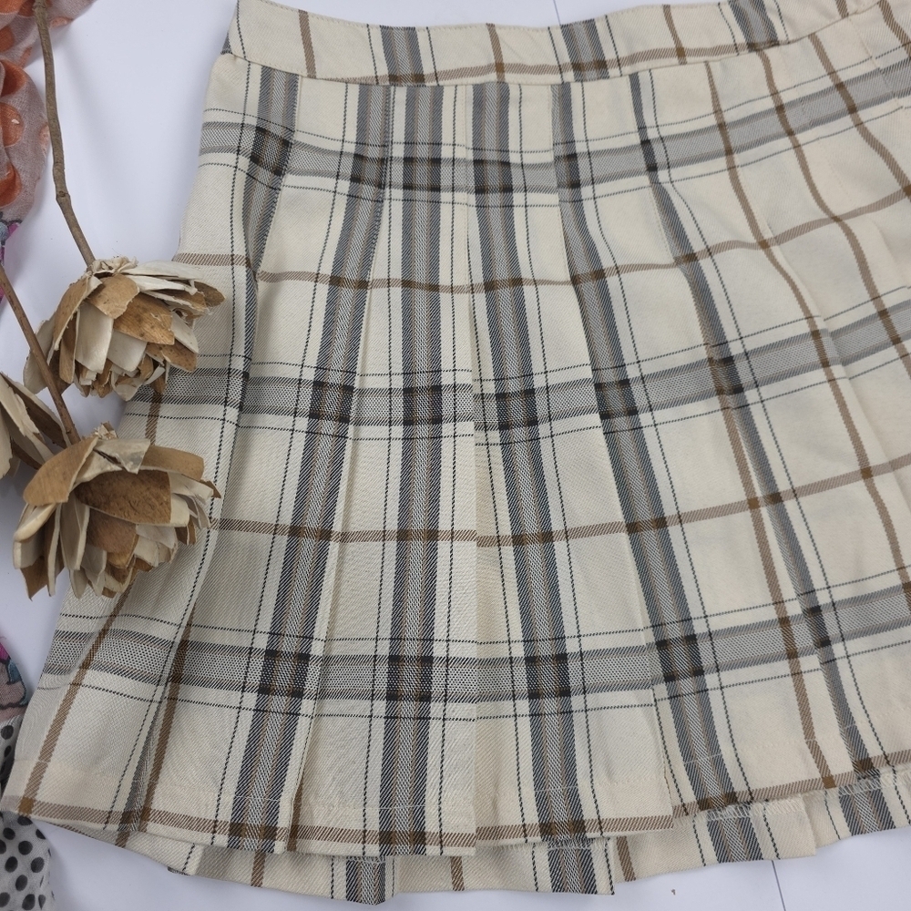 Hesperus Plaid Cream and Brown Women's Skirt Sz 6 Junior Lg - Picture 6 of 8